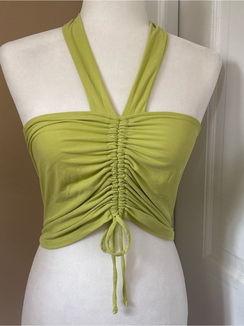 Urban Outfitters Lime Green Ruched Halter Crop Top